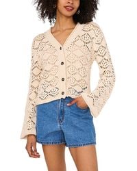 Vince Camuto - Pointelle V Neck Long Sleeve Cardigan - Lyst