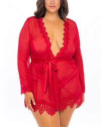 Oh La La Cheri - Plus Size Provence Eyelash Lace Robe With Sash And G-String Panty - Lyst