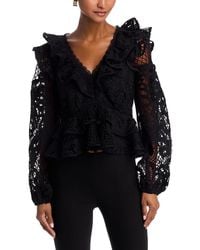 Aqua - V Neck Long Sleeve Lace Top - Lyst