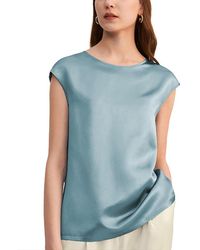 LILYSILK - Basic Cap Sleeves Silk Tee - Lyst