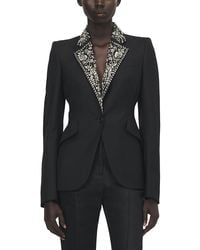 McQueen - Bead & Crystal Embroidered Lapel Single Breasted Jacket - Lyst