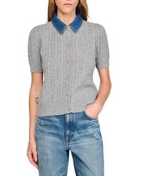 Sandro - Cardigan With Denim Collar - Lyst