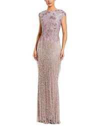 Mac Duggal - Short Sleeve Mesh Gown With Fringe Beading - Lyst