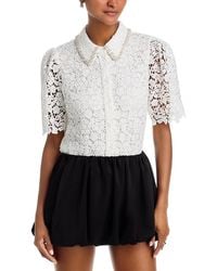 Aqua - Embellished Collar Lace Top - Lyst