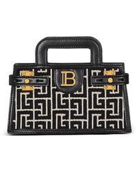 Balmain - B-Buzz Small Top Handle Monogrammed Canvas And Leather Bag - Lyst