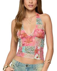 Edikted - Catie Printed Mesh Halter Top - Lyst