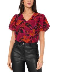 Vince Camuto - Floral Print Ruffled Sleeve Top - Lyst