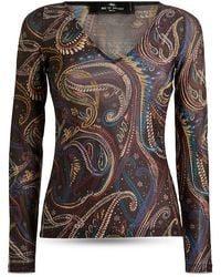 Etro - Long Sleeve Jersey Top With Deep V Neck - Lyst