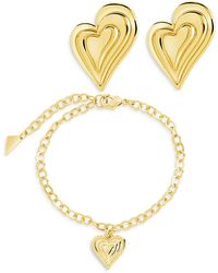 Sterling Forever - Beating Hearts Bracelet & Stud Earrings Set - Lyst
