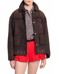 Sandro - Studded Suede Leather Jacket - Lyst