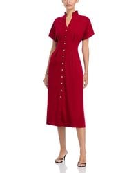 Misook - Mock Neck Button Front Midi Dress - Lyst