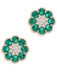 Bloomingdale's Emerald & Diamond Flower Stud Earrings In 14k Yellow Gold - Green