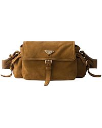 Prada - Explore Medium Suede Shoulder Bag With Flap - Lyst