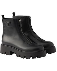 Prada - Leather Zipper Booties - Lyst