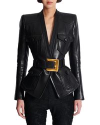 Balmain - 1-Button Belted Leather Jacket - Lyst