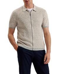 Ted Baker Rojor Textured Zip Front Shirt in Black for Men | Lyst