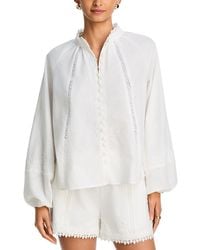 Aqua - Button Front Lace Inset Top - Lyst