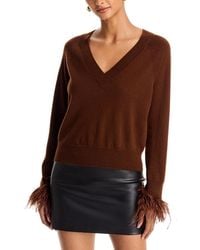 MILLY - Feather Cuff V Neck Sweater - Lyst