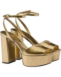 Prada - Metallic Leather Platform Sandals - Lyst