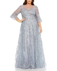 Mac Duggal - Plus High Neck Flutter Sleeve Embellished A-Line Gown - Lyst
