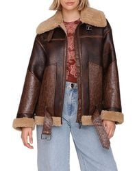 Avec Les Filles - Faux Fur Trim Moto Jacket - Lyst