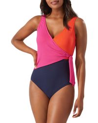 Tommy Bahama Colour - Blocked Wrap - Front One Piece Swimsuit - Pink