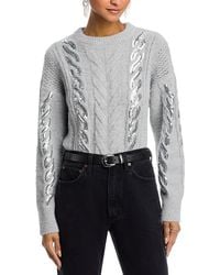 Aqua - Oversized Sequin Cable Knit Crewneck Sweater - Lyst