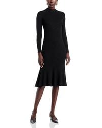 Tahari - Long Sleeve Mock Neck Rib Flare Dress - Lyst