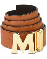 MCM Claus Gold Buckle Leather Belt - Brown
