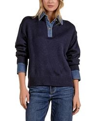 Elan - Denim Trim Collared Sweater - Lyst