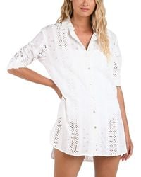 La Blanca - Eyelet Camp Shirt Swim Cover-Up - Lyst