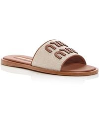 Miu Miu - Logo Slide Sandals - Lyst