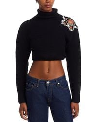 Area - Crystal Turtleneck Cluster Flower Cropped Sweater - Lyst