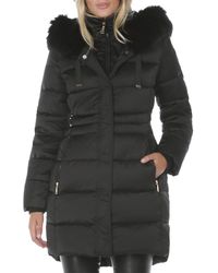 tahari faux fur trim puffer coat