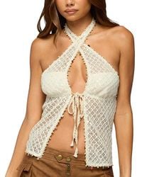 Edikted - Sheer Net Sequin Split Front Top - Lyst