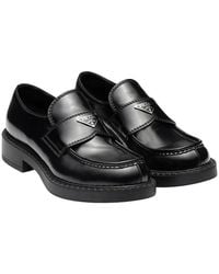 Prada - Chocolate Brushed Leather Loafers - Lyst