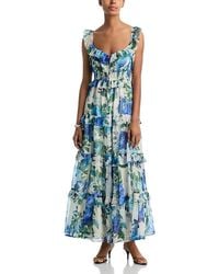 Aqua - Floral Leaf Ruffle Smocked Maxi Dress - Lyst
