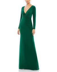 Mac Duggal - Long Sleeve Ruched Jersey V-Neck Gown - Lyst