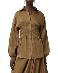AllSaints - Staci Linen & Silk Smocked Shirt - Lyst
