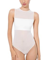 Alice + Olivia - Bandeau Trim Mesh Bodysuit - Lyst