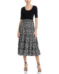 Tahari - Elbow Sleeve Scoop Neck Ribbed Dress - Lyst