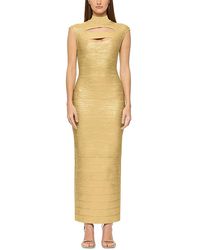 Herv Lger Herve Leger Banded Foil Fringe Gown in Metallic | Lyst