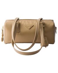 Prada - Re-Nylon And Leather Medium Top-Handle Bag With Padlock - Lyst