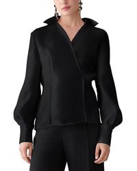 Carolina Herrera - Silk Puff Sleeve Collared Wrap Top - Lyst