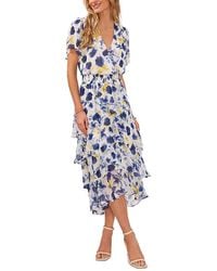 Vince Camuto - Floral Print Flutter Sleeve Tiered Ruffle Midi Dress - Lyst
