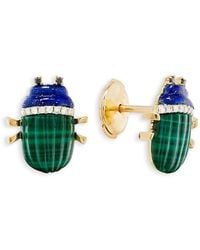 Yvonne Léon - 9K Paire De Mini Puces Scarabee Multi Gemstone & Multi Diamond Scarab Stud Earrings - Lyst