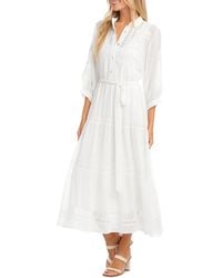 Karen Kane Embroidered Tiered Tie Front Dress - White