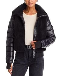 Aqua - Sherpa Mixed Media Bomber Jacket - Lyst