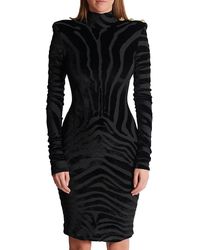 Balmain - Short Zebra-Print Velvet Dress - Lyst