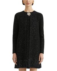 Oscar de la Renta - Long Tweed Textured Jacket With Fringe Edges - Lyst